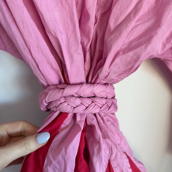 Rhode Resort Ella Blouson Mini Dress Flared Colorblock Rope Waist Tie Pink Red - Picture 4 of 8